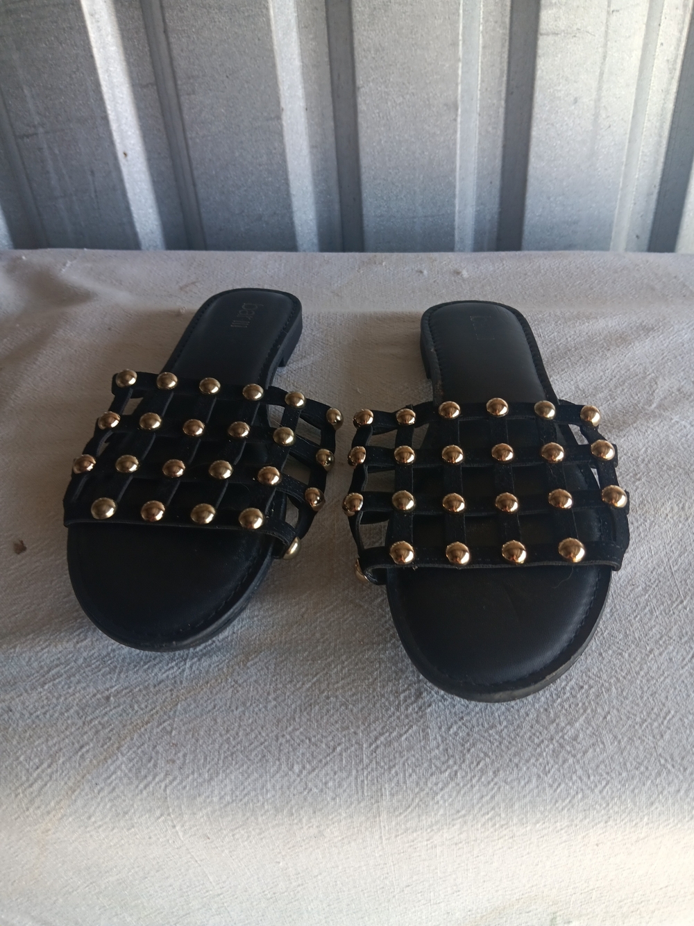 Bar III Black Slide Sandals with Gold Studs
